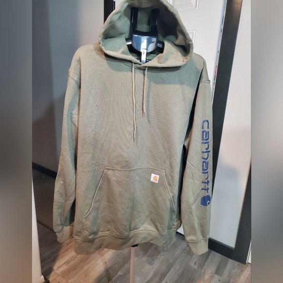 NEW Carhartt Men's Loose Fit Olive Green Hoodie Blue Logo Left Sleeve SIZE XL - Picture 2 of 8